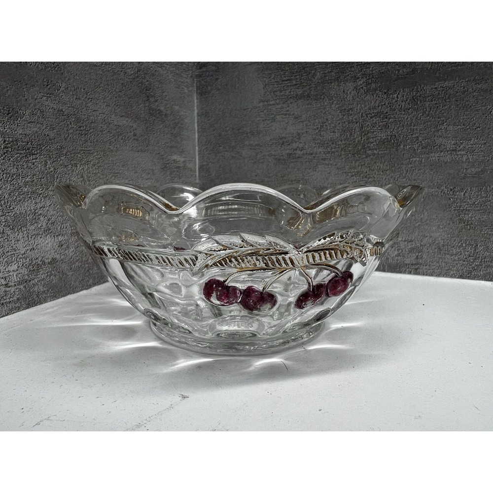 Vintage Mosser Berry Bowl Thumbprint Cherry Mcm 4.5" Diameter Red Gold